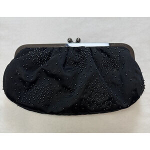 Express Vintage Style Black Beaded Evening Bag Clutch Purse Kiss Lock Glam